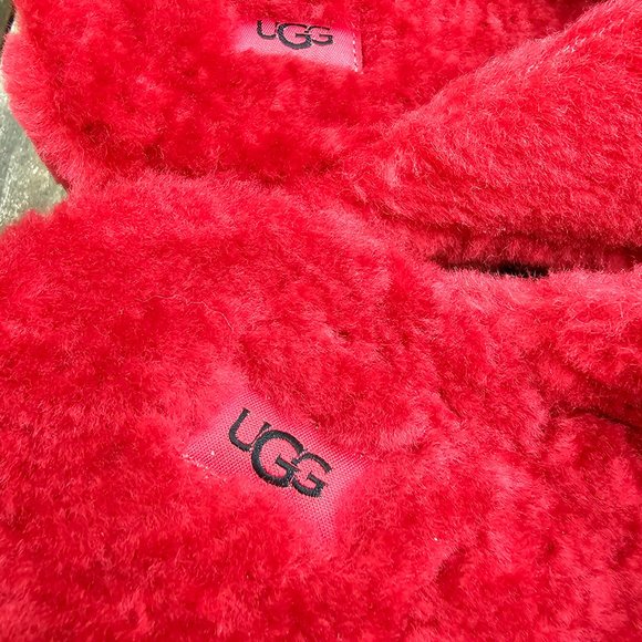 UGG Slides Samba Red Mens M FLUFF YOU Indoor Outdoor Slippers Sandals 12 USA 45 - Picture 8 of 14